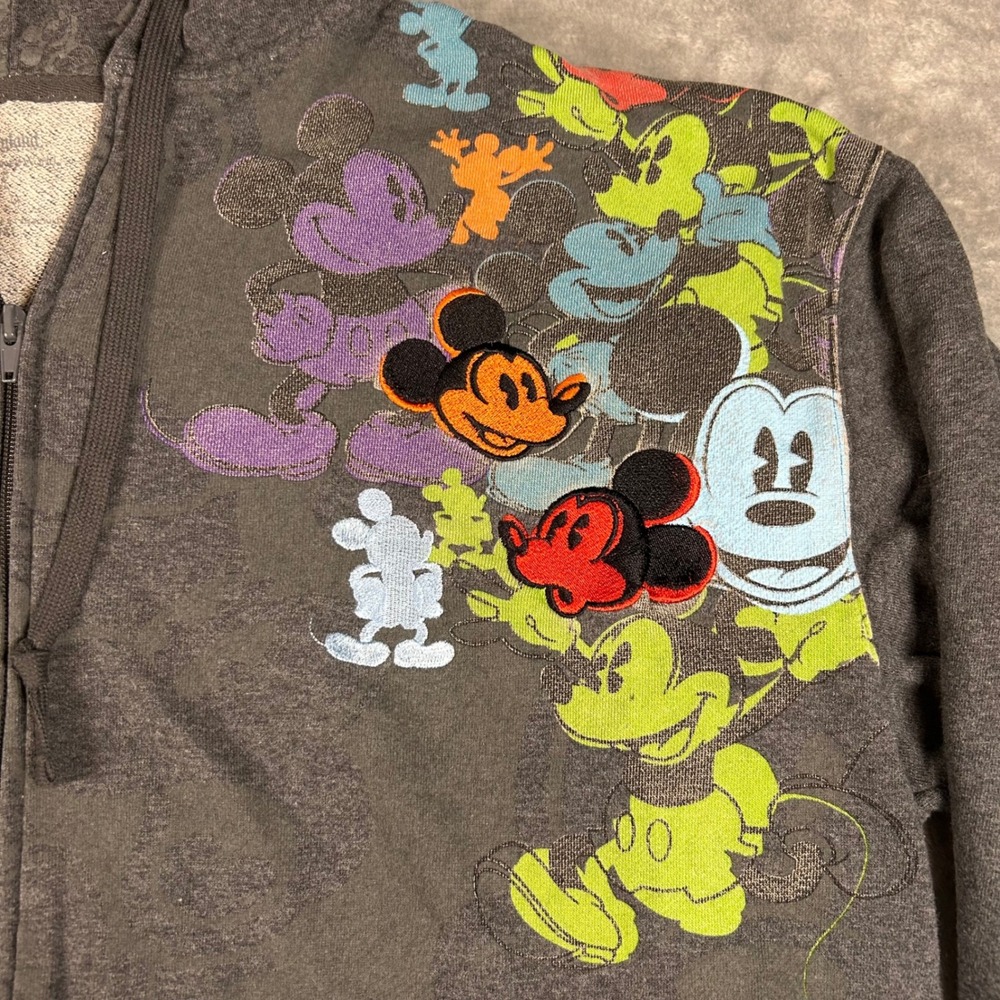 Disneyland Mickey Mouse Full Zip Hoodie Grey Multi Color Collage Embroidered L - Picture 3 of 8